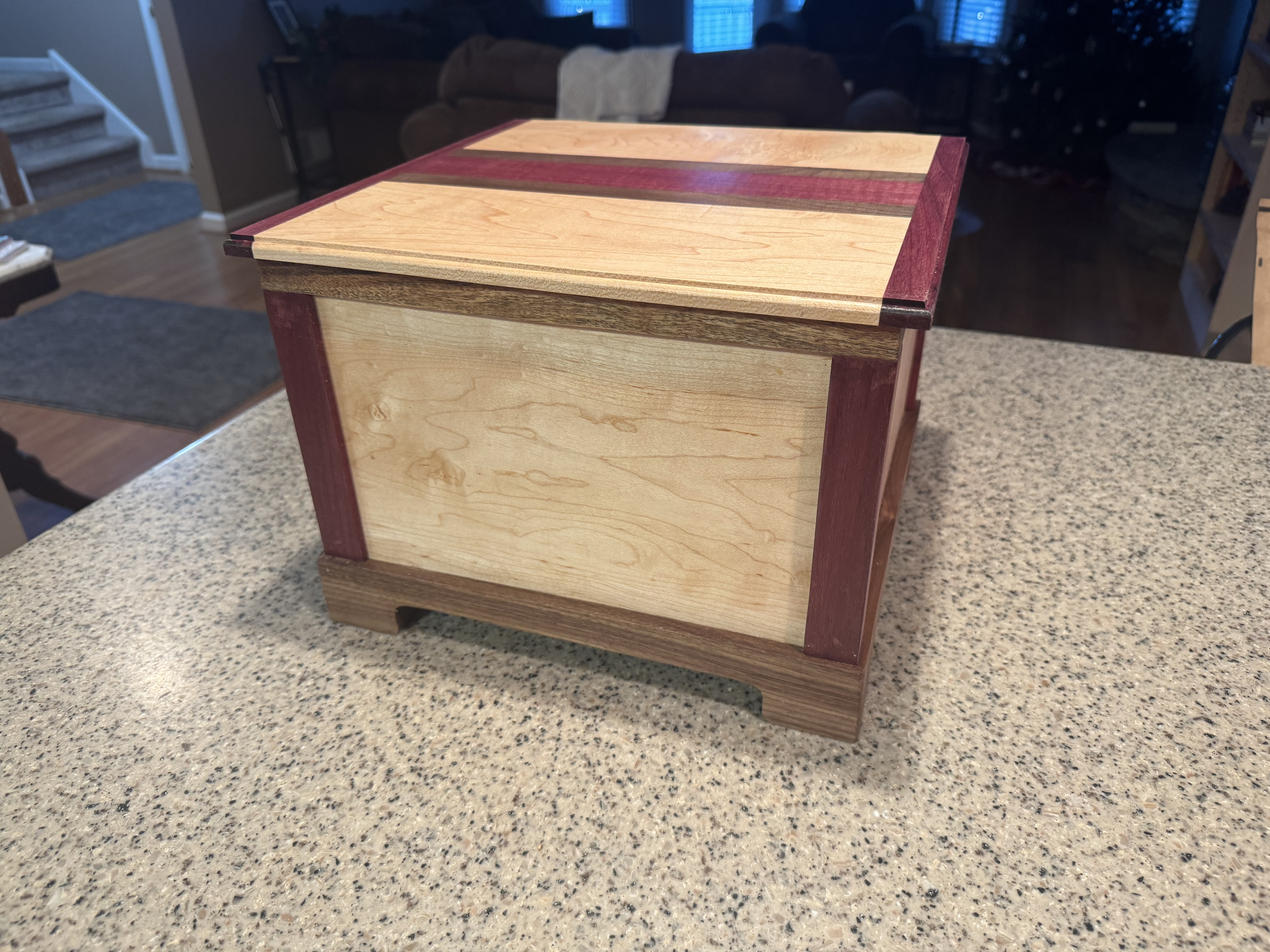Maple and purpleheart jewelry box with hand-fit joints
